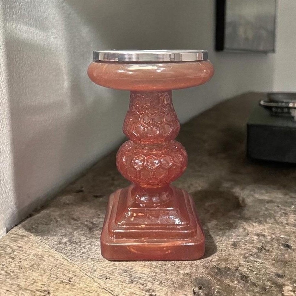 Opal House Textured Orange Candle Pillar, Vintage Style Secret Garden Candlehold